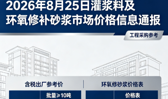 凉州2026年8月25日灌浆料及环氧修补砂浆市场价格信息通报